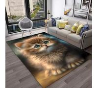 Xisnuient Alfombra con Temática Animal,3D con Diseño de Gatito Carpet para Dormitorio Sala de Estar Sofá Cocina Baño Pasillo y Entrada,Alfombra Grande Antideslizante para Niños (Brown 2,100x120 cm)
