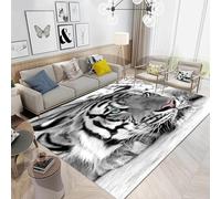Xisnuient Alfombra De Tigre 3D Alfombra para Tigre Gruñir Blanco Y Negro Alfombra Salón Franela Alfombra De La Habitación Alfombra Adultos Adolescentes Almohadilla De Juego (Color 2,100x150cm)