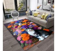 Xisnuient Alfombra Divertida con Dibujo De Gato, Imprescindible para La Habitación Los Adolescentes Y Niños Suave Antideslizante Decorativa Diseño Floral Gatos Salón Dormitorio (Color 2,160x200cm)