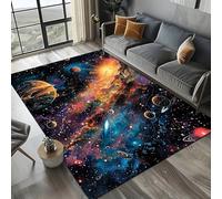 Xisnuient Alfombra Gaming 3D Galaxia Espacial para Dormitorio de Adolescentes - Diseño Estrellas y Planetas, Antideslizante, Apto Lavadora, Patrón Moderno (Color 3,50x80cm)