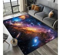 Xisnuient Alfombra Gaming 3D Galaxia Espacial para Dormitorio de Adolescentes - Diseño Estrellas y Planetas, Antideslizante, Apto Lavadora, Patrón Moderno (Color 2,50x80cm)