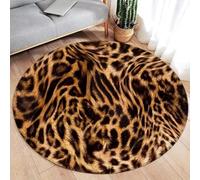 Xisnuient Alfombra Redonda Estampado Leopardo Negro y Amarillo Motivo Guepardo Decoración Occidental Salón Dormitorio Apartamento Vestíbulo Entrada Alfombra de Piel Falsa Antideslizante