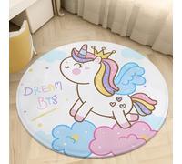 Xisnuient Alfombra Redonda Habitación Niña Unicornio Conejo Rosa Azul Morado Beige Suave y Antideslizante Alfombras para Salón Dormitorio, Decorazione Della Sala Giochi, 140 cm, Color 2
