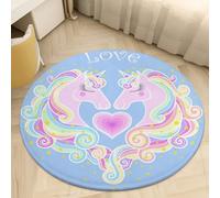 Xisnuient Alfombra Redonda Habitación Niña Unicornio Conejo Rosa Azul Morado Beige Suave y Antideslizante Alfombras para Salón Dormitorio, Decorazione Della Sala Giochi, 130 cm, Color 1