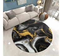 Xisnuient Alfombra Redonda Mármol Lámina Dorada, Diseño Europeo, Antideslizante, Suave Lavable Alfombra para Sala de Estar, Dormitorio, Tocador, Oficina y Decoración del Hogar, 90 cm, Color 1