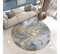 Xisnuient Alfombra Redonda Mármol Lámina Dorada, Diseño Europeo, Antideslizante, Suave Lavable Alfombra para Sala de Estar, Dormitorio, Tocador, Oficina y Decoración del Hogar, 160 cm, Color 5