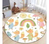 Xisnuient Alfombra Redonda Mullida, Suave y Antideslizante, Estampado Unicornio Arcoíris y Conejo Alfombras para Decorar Habitacione Infantile, Alfombra de Juego para Sala de Estar, 100 cm, Color 5
