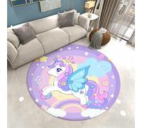 Xisnuient Alfombra Redonda Unicornio Mágico Flores Conejo Mundo Submarino, Alfombra Habitación Infantil, Sala de Estar, Alfombras Decorativa para Dormitorios Niño Niña, 130 cm, Color 3