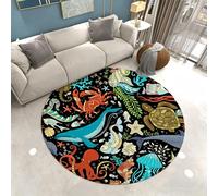 Xisnuient Alfombra Redonda Unicornio Mágico Flores Conejo Mundo Submarino, Alfombra Habitación Infantil, Sala de Estar, Alfombras Decorativa para Dormitorios Niño Niña, 120 cm, Color 6