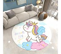 Xisnuient Alfombra Redonda Unicornio Mágico Flores Conejo Mundo Submarino, Alfombra Habitación Infantil, Sala de Estar, Alfombras Decorativa para Dormitorios Niño Niña, 160 cm, Color 1