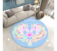 Xisnuient Alfombra Redonda Unicornio Mágico Flores Conejo Mundo Submarino, Alfombra Habitación Infantil, Sala de Estar, Alfombras Decorativa para Dormitorios Niño Niña, 130 cm, Color 2