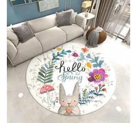 Xisnuient Alfombra Redonda Unicornio Mágico Flores Conejo Mundo Submarino, Alfombra Habitación Infantil, Sala de Estar, Alfombras Decorativa para Dormitorios Niño Niña, 100 cm, Color 4