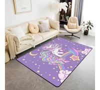 Xisnuient Alfombra Unicornio para Niñas Dormitorio Arco Iris Caballo Nube Violeta Estrella Cielo Galaxia Impreso Alfombras para Niña Adolescente Sala De Juegos Alfombra De Juego (Rosa,100x120cm)