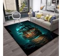 Xisnuient Alfombras De Juego Cool 3D De Estilo Pirata Barco Fantasma Marítimo, Alfombras Decorativas De Ambiente para Salas De Juegos De Adolescentes Y Niños, para Sala De Estar (Color 3,140x200cm)