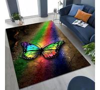Xisnuient Grande Alfombra Antideslizante de Mariposa de Fantasía 3D para ala de Estar Dormitorio Sofá Alfombra de Juegos para Niños Entrada Restaurante Decoración de Patio Jardín (Rainbow,140x200 cm)