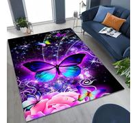 Xisnuient Grande Alfombra Antideslizante de Mariposa de Fantasía 3D para ala de Estar Dormitorio Sofá Alfombra de Juegos para Niños Entrada Restaurante Decoración de Patio Jardín (Purple,160x200 cm)