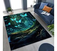 Xisnuient Grande Alfombra Antideslizante de Mariposa de Fantasía 3D para ala de Estar Dormitorio Sofá Alfombra de Juegos para Niños Entrada Restaurante Decoración de Patio Jardín (Blue,80x120 cm)