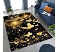 Xisnuient Grande Alfombra Antideslizante de Mariposa de Fantasía 3D para ala de Estar Dormitorio Sofá Alfombra de Juegos para Niños Entrada Restaurante Decoración de Patio Jardín (Gold,120x180 cm)