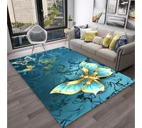Xisnuient Sueño Mariposas 3D Alfombra Habitación Niña Decoración Moderna Azul Violeta Dorado Mariposas Flores Alfombrilla Antideslizante para Salón, Dormitorio, Sala De Juegos (Color 6,160x200 cm)