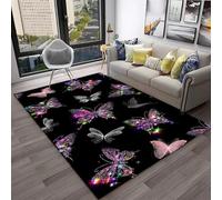 Xisnuient Sueño Mariposas 3D Alfombra Habitación Niña Decoración Moderna Azul Violeta Dorado Mariposas Flores Alfombrilla Antideslizante para Salón, Dormitorio, Sala De Juegos (Color 2,80x120 cm)