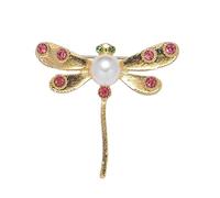 Xisulay Broche de aleación con solapa de libélula con diamantes de imitación de perlas para traje, cuello, vestido, sombrero, pin decorativo para fiestas formales, bodas, diseño antioxidante, Metal