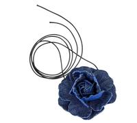 Xisulay COLLACIÓN DE como Denim Snone 2 PCS Blue Rose Cabeza de Gargantilla con Camellia Artificial Flower Lace-Up Long Wrap Accesorios para el Cuello la Corbata Novia Joyería Floral D