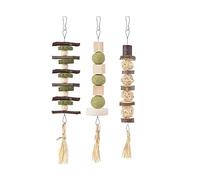 XITEA 3 piezas de juguete masticable para dientes, heno, bloque de madera, hierba, masticables, seguro y natural para hámsteres, cobayas, jerbos, bola de juguete para moler dientes, colgante, madera