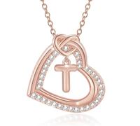XITEA Elegante collar de corazón con inicial y circonita de aleación resistente, ideal para regalos románticos, mujeres de moda, uso diario, R, Metal
