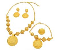 XITEA Juego de collar, pendientes, cadena de muñeca y anillos de color dorado para novia y fiesta, bodas nigerianas y fiestas de compromiso, Metal