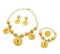 XITEA Juego de collar, pendientes, cadena de muñeca y anillos de color dorado para novia y fiesta, bodas nigerianas y fiestas de compromiso, Metal