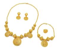 XITEA Juego de collar, pendientes, cadena de muñeca y anillos de color dorado para novia y fiesta, bodas nigerianas y fiestas de compromiso, Metal