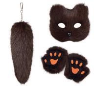 XITEA Lovely Foxes - Paquete de accesorios de moda para cosplay con cola de felpa resistente y guantes de decoración para fiestas temáticas, Felpa