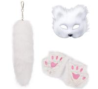 XITEA Lovely Foxes - Paquete de accesorios de moda para cosplay con cola de felpa resistente y guantes de decoración para fiestas temáticas, Felpa