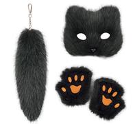 XITEA Lovely Foxes - Paquete de accesorios de moda para cosplay con cola de felpa resistente y guantes de decoración para fiestas temáticas, Felpa