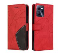 XITEN Carcasa para Realme C35 Funda, PU/TPU Retro Cuero Magnético Estuche Protector Anti-caída Caso del Tirón Case Cover, Rojo