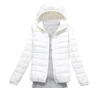 xitoio Chaqueta de plumón ligera y plegable para mujer, abrigo acolchado impermeable con capucha de gran tamaño, parka comprimible rellena de plumas, blanco, XXL