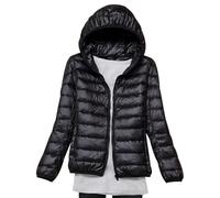 xitoio Chaqueta de plumón ligera y plegable para mujer, abrigo acolchado impermeable con capucha de gran tamaño, parka comprimible rellena de plumas, Negro, M