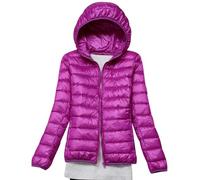 xitoio Chaqueta de plumón ligera y plegable para mujer, abrigo acolchado impermeable con capucha de gran tamaño, parka comprimible rellena de plumas, Morado (, M