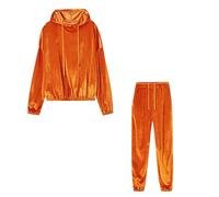 xitoio Conjunto deportivo de terciopelo con capucha de gran tamaño para mujer, conjunto de ropa de descanso de 2 piezas de terciopelo liso, ropa de descanso para mujer, amarillo, XXL