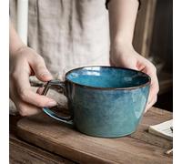 xitoio Taza de café grande de cerámica de 22 onzas, taza de té azul vintage con asa, cuenco de desayuno de sopa/cereales de 650 ml para postres de avena con leche, apta para microondas