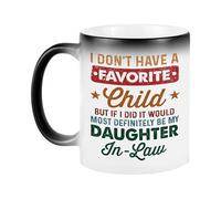 xitoio Tazas que cambian de calor de 350 ml, taza con texto en inglés "I Don't Have A Favourite Child Daughter in Law", tazas divertidas para mujeres, taza de yerno, tazas de café de cerámica