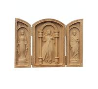 XIUCAI Altar Portátil de Madera Artesanal, Figuras de Jesús, Virgen María & José, Tríptico Mini Cristiano Católico 10,5 cm, Regalo Religioso & Decoración Hogar,A