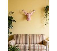 XIUCAI Cabeza de Ciervo Geométrica para Pared, Escultura Moderna de Resina 3D, Estatuilla de Cabeza de Animal para Colgar, para Sala, Dormitorio, Oficina Galería,Rosado