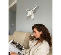 XIUCAI Cabeza de Ciervo Geométrica para Pared, Escultura Moderna de Resina 3D, Estatuilla de Cabeza de Animal para Colgar, para Sala, Dormitorio, Oficina Galería,Blanca