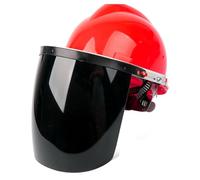 XIUCAI Casco de Soldadura Ajustable con Visera Abatible, Soporte Ligero, Protección TIG/MIG, Pantalla Facial PC HD Antigolpes,Red Hat+Black Visor+Bracket