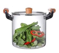 XIUCAI Olla de Vidrio Borosilicato con Asa y Tapa de Madera - Segura para Cocinar en Estufa/Horno, Ideal para Una Cocina Saludable y la Preparación de Comidas,5.5L