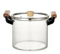 XIUCAI Olla Transparente de Vidrio Termorresistente con Tapa y Mango de Madera|Esencial para Cocinas y Comedores,5.5L