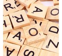 Xiuganpo 100 Piezas de Azulejos de Rompecabezas de Alfabeto de Madera con Letras Negras para Juegos de Ortografía y Educación de la Primera Infancia, Acabado de Madera Ligera Suave