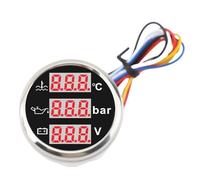Xiuganpo 3 en 1 Kit de Sensor de Instrumentos, Temperatura del Refrigerante Medidor de Presión de Aceite Voltímetro de Batería, Juego de Medidor de Triple de Automóvil para (Cubierta plateada de