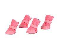 Xiuganpo Botas Antideslizantes para Perros, Protectoras de Patas Cálidas para Invierno, para Actividades Al Aire Libre, Paquete de 4 Zapatos para Mascotas para Perros o Gatos, Goma Rosa + Paño de